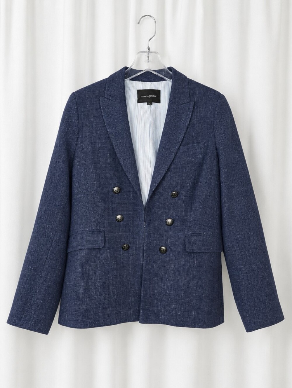 Banana Republic Navy Blue Double Breasted Look Textured Cotton Nautical Blazer